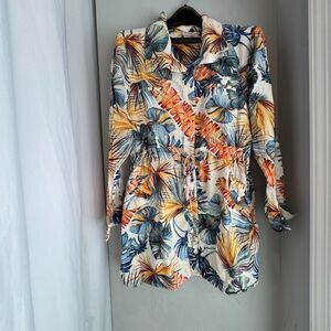 Chico’s 3P Jungle Palms Linen Utility Duster Jacket US 16/18P Multi-Color